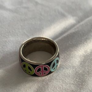 Coach Peace Sign Rainbow Enamel Ring Size 6